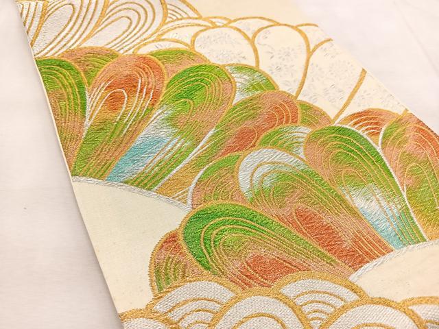 平和屋着物◎西陣　六通柄袋帯　花青海波　金銀糸　正絹　逸品　BAAU6190yc