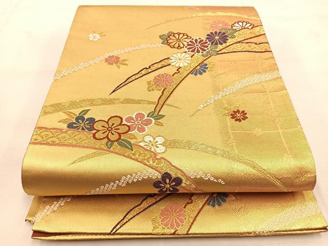 平和屋着物◎六通柄袋帯　唐織　花雪芝文　金糸　正絹　逸品　BAAU6196yc