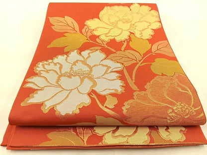 平和屋着物◎六通柄　本袋帯　牡丹　金糸　正絹　逸品　BAAU6200yc