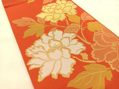 平和屋着物◎六通柄　本袋帯　牡丹　金糸　正絹　逸品　BAAU6200yc