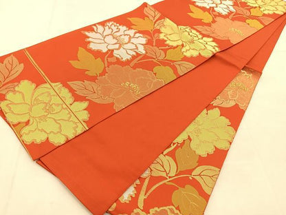 平和屋着物◎六通柄　本袋帯　牡丹　金糸　正絹　逸品　BAAU6200yc