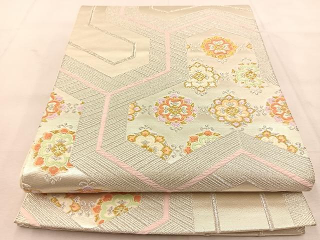 平和屋着物◎六通柄袋帯　唐織　毘沙門亀甲花文　金銀糸　正絹　逸品　BAAU6203yc