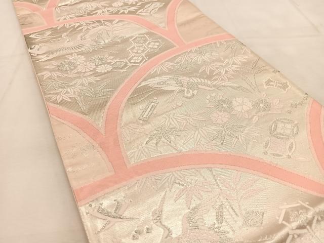 平和屋着物◎六通柄袋帯　唐織　飛鶴花青海波　銀糸　正絹　逸品　BAAU6204yc