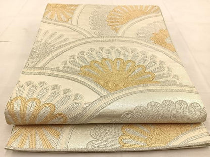 平和屋着物◎西陣　六通柄袋帯　菊青海波　金銀糸　正絹　逸品　BAAU6205yc