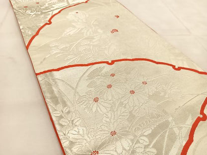 平和屋着物◎六通柄袋帯　唐織　花雪輪青海波　銀糸　正絹　逸品　BAAU6207yc