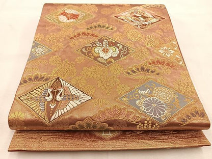 平和屋着物◎六通柄袋帯　唐織　吉祥綴織　吉祥動物花文　金銀糸　正絹　逸品　BAAU6208yc