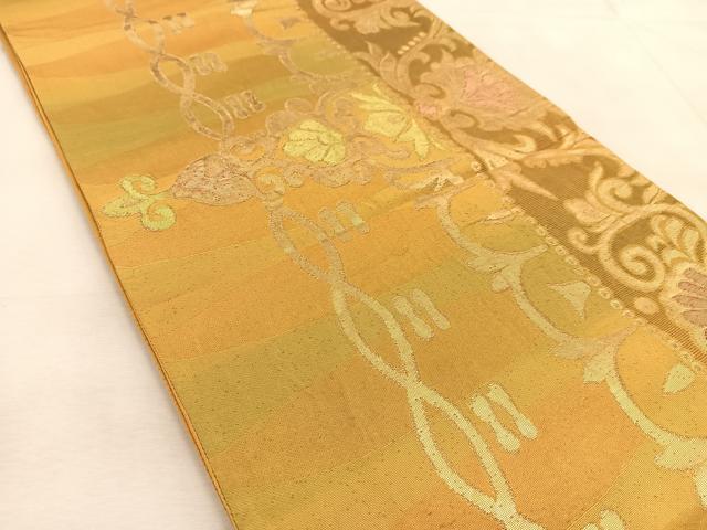 平和屋着物◎六通柄袋帯　更紗花文　金糸　正絹　逸品　BAAU6209yc