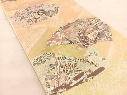 平和屋着物◎六通柄袋帯　風景花文　金銀糸　正絹　逸品　BAAU6213yc