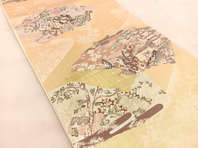 平和屋着物◎六通柄袋帯　風景花文　金銀糸　正絹　逸品　BAAU6213yc