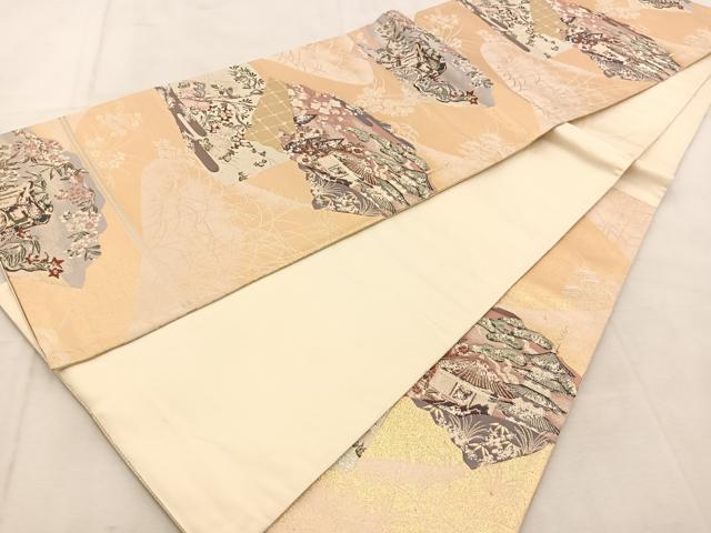 平和屋着物◎六通柄袋帯　風景花文　金銀糸　正絹　逸品　BAAU6213yc