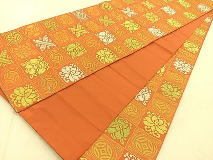 平和屋着物◎全通柄　本袋帯　宝尽くし更紗花文　金糸　正絹　逸品　BAAU6214yc