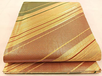 平和屋着物◎佐賀錦　両面　六通柄袋帯　斜線文　金糸　正絹　逸品　BAAU6221yc