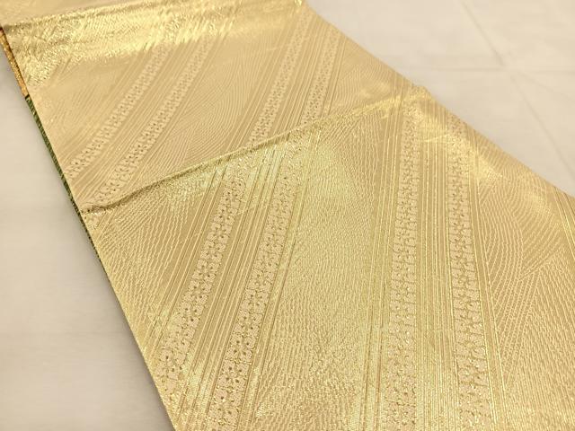 平和屋着物◎佐賀錦　両面　六通柄袋帯　斜線文　金糸　正絹　逸品　BAAU6221yc