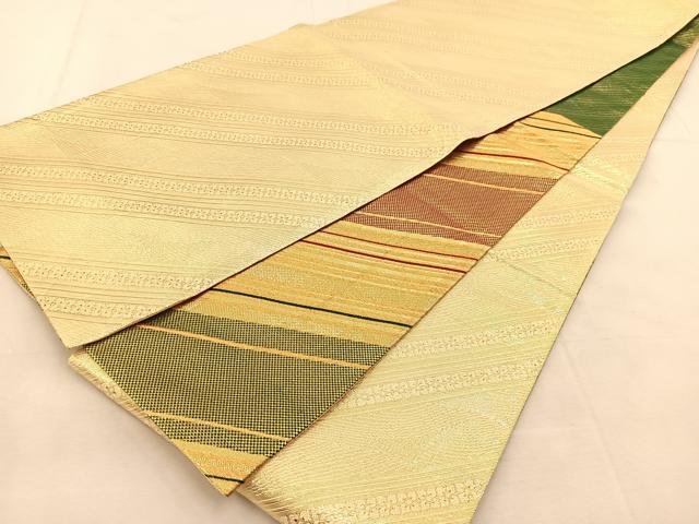 平和屋着物◎佐賀錦　両面　六通柄袋帯　斜線文　金糸　正絹　逸品　BAAU6221yc