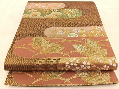 平和屋着物◎六通柄袋帯　唐織　霞取有職文　金糸　正絹　逸品　BAAU6252yc