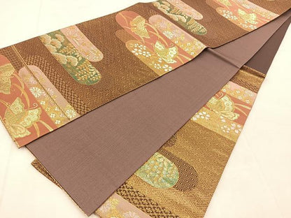平和屋着物◎六通柄袋帯　唐織　霞取有職文　金糸　正絹　逸品　BAAU6252yc