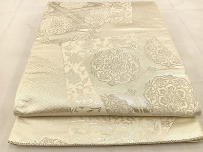 平和屋着物◎太鼓柄袋帯　鳳凰飛鶴更紗花文　銀糸　正絹　逸品　BAAU6255yc