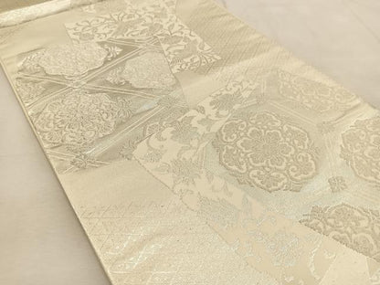 平和屋着物◎太鼓柄袋帯　鳳凰飛鶴更紗花文　銀糸　正絹　逸品　BAAU6255yc