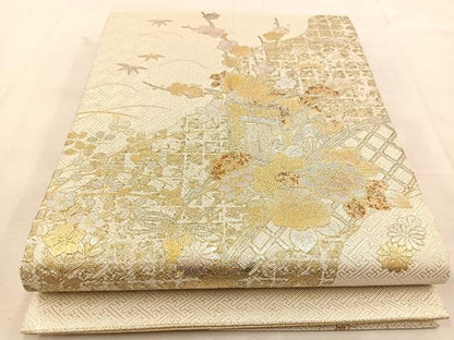 平和屋着物◎佐賀錦　太鼓柄袋帯　御所車花文　金銀彩　正絹　逸品　BAAU6260yc