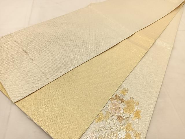 平和屋着物◎佐賀錦　太鼓柄袋帯　御所車花文　金銀彩　正絹　逸品　BAAU6260yc
