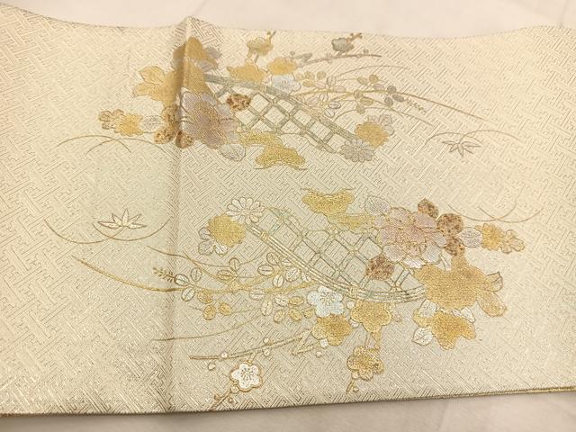 平和屋着物◎佐賀錦　太鼓柄袋帯　御所車花文　金銀彩　正絹　逸品　BAAU6260yc