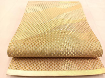 平和屋着物◎六通柄袋帯　変わり市松文様　金糸　正絹　逸品　BAAU6264yc
