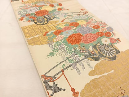 平和屋着物◎六通柄袋帯　唐織　玉華絢麗　金彩　正絹　逸品　BAAU6269yc