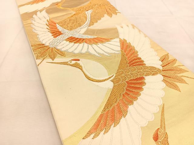 平和屋着物◎六通柄袋帯　唐織　群鶴　金銀糸　正絹　逸品　BAAU6271yc