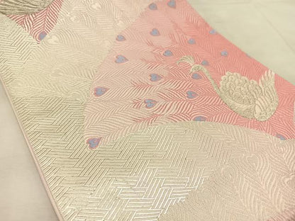 平和屋着物◎六通柄袋帯　唐織　孔雀　銀糸　正絹　逸品　BAAU6278yc