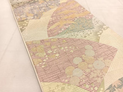 平和屋着物◎六通柄袋帯　地紙花鳥文　金銀糸　正絹　逸品　BAAU6287yc