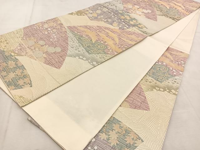 平和屋着物◎六通柄袋帯　地紙花鳥文　金銀糸　正絹　逸品　BAAU6287yc