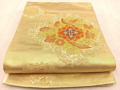 平和屋着物◎六通柄袋帯　唐織　鳳凰正倉院更紗花文　金糸　正絹　逸品　BAAU6291yc