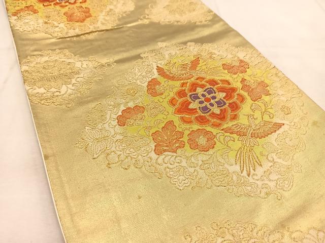平和屋着物◎六通柄袋帯　唐織　鳳凰正倉院更紗花文　金糸　正絹　逸品　BAAU6291yc