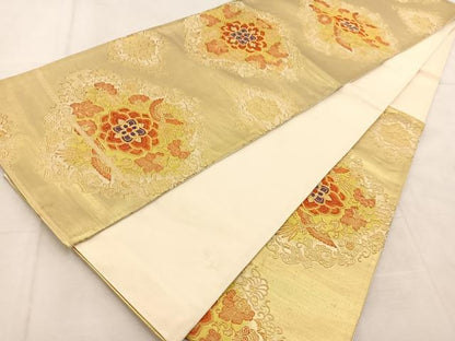 平和屋着物◎六通柄袋帯　唐織　鳳凰正倉院更紗花文　金糸　正絹　逸品　BAAU6291yc