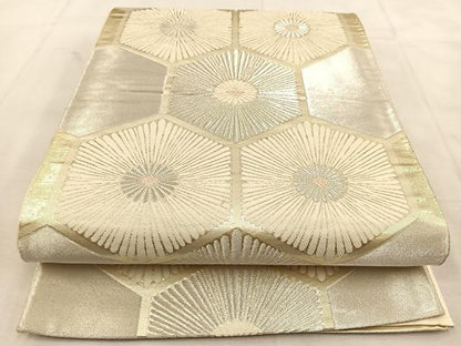 平和屋着物◎六通柄袋帯　唐織　亀甲唐松文　金銀糸　正絹　逸品　BAAU6294yc