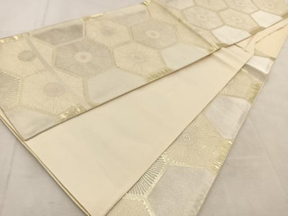 平和屋着物◎六通柄袋帯　唐織　亀甲唐松文　金銀糸　正絹　逸品　BAAU6294yc