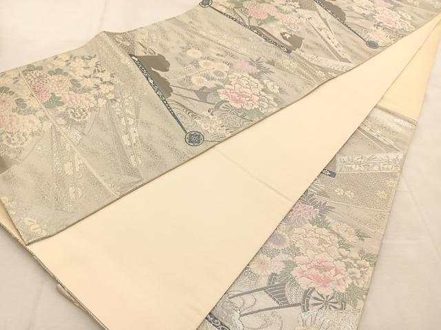 平和屋着物◎六通柄袋帯　唐織　プラチナ二重箔　九百錦　扇花車文　正絹　逸品　BAAU6297yc