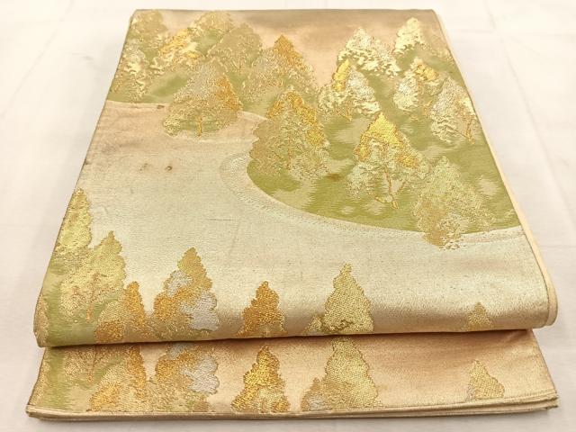 平和屋着物◎六通柄袋帯　樹林文　金銀糸　引箔　正絹　逸品　BAAU6298yc