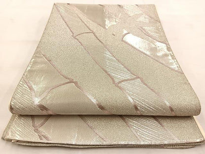 平和屋着物◎六通柄袋帯　竹林　銀糸　正絹　逸品　BAAU6301yc