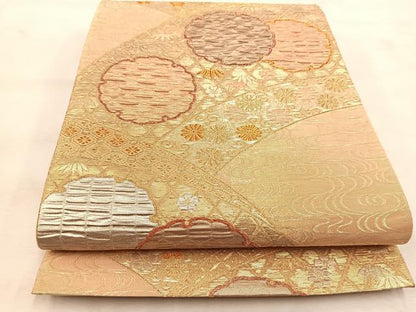 平和屋着物◎六通柄袋帯　ふくれ織　有職花文　金銀糸　正絹　逸品　BAAU6302yc