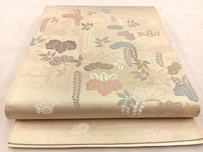 平和屋着物◎六通柄袋帯　唐織　上呂錦　草花文　金糸　正絹　逸品　BAAU6308yc