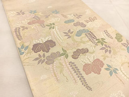 平和屋着物◎六通柄袋帯　唐織　上呂錦　草花文　金糸　正絹　逸品　BAAU6308yc