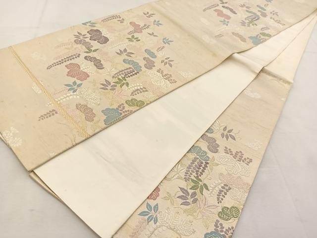 平和屋着物◎六通柄袋帯　唐織　上呂錦　草花文　金糸　正絹　逸品　BAAU6308yc