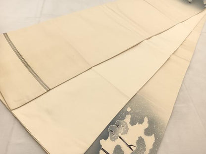 平和屋着物◎太鼓柄袋帯　古城風景文　銀通し地　正絹　逸品　BAAU6312yc