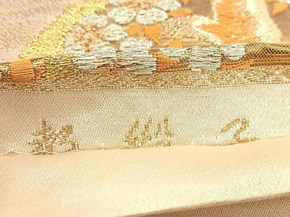 平和屋着物◎六通柄袋帯　都緞子　地紙草花文　金銀糸　正絹　逸品　BAAU6323yc