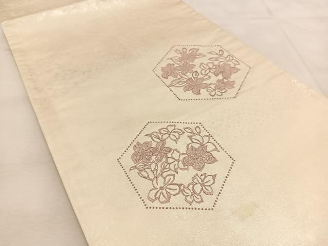 平和屋着物◎中国三大刺繍　相良刺繍　太鼓柄袋帯　総刺繍　亀甲花文　銀糸　引箔　正絹　逸品　BAAU6341yc