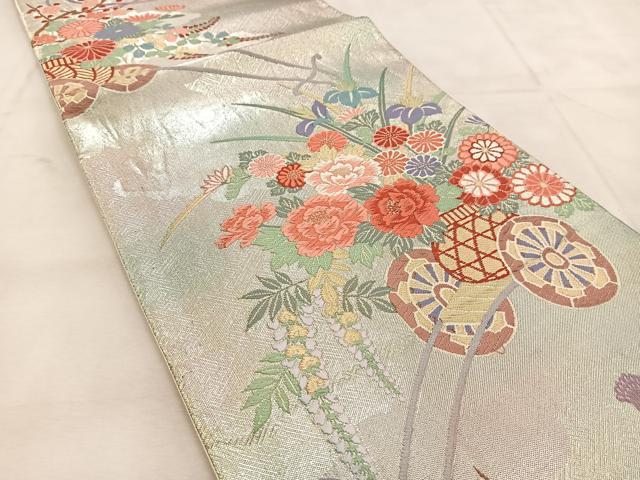 平和屋着物◎六通柄袋帯　唐織　花車文　金銀糸　正絹　逸品　BAAU6342yc