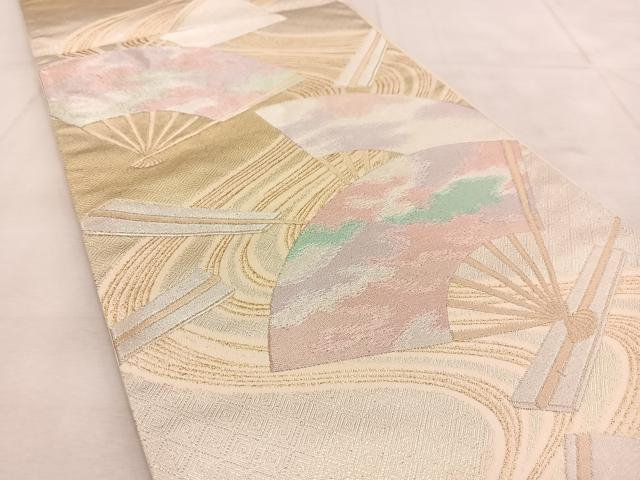 平和屋着物◎六通柄袋帯　流水扇文　金銀糸　正絹　逸品　BAAU6354yc