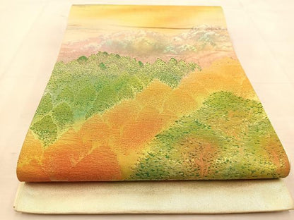 平和屋着物◎六通柄袋帯　遠山樹林文　金銀糸　正絹　逸品　BAAU6366yc