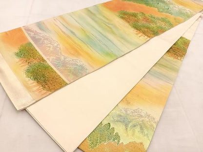 平和屋着物◎六通柄袋帯　遠山樹林文　金銀糸　正絹　逸品　BAAU6366yc